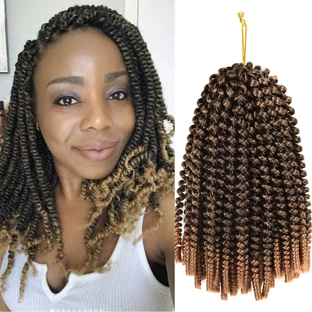 

Ombre Spring Twist Hair 8Inch Fluffy Crochet Braids Synthetic Hair Extensions Braids Kinky Curl Twists 30strands/pc Brown Blonde