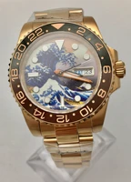40mm kanagawa surf dial calendar day display nh35 watch japanese movement rose gold plated stainless steel case automatic mens