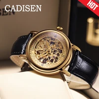2020 new cadisen men watches top luxury brand mechanical watch 8n24 hollow out golden leather casual business retro wristwatch