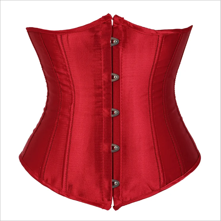 

Satin Corset Waist Trainer Shaper Underbust Bustier Fish Boned Slimming Cincher Gothic Gorset Front Busk Corselet Black Red Blue