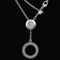 original logo signature circle sliding with crystal necklace for 925 sterling silver necklace women wedding diy pandora jewelry