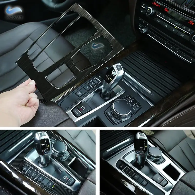 

For BMW X5 F15 2014 2015 2016 2017 ABS Chrome / Carbon Fiber Texture Center Console Gear Shift Panel Cover Trim