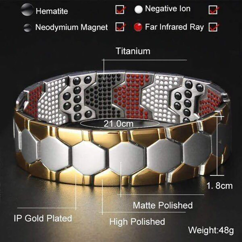 

Men Women Magnetic Health Bracelet Black Titanium Steel Power Therapy 4in1 Magnets Negative Ions Germanium Bangles Wholesale