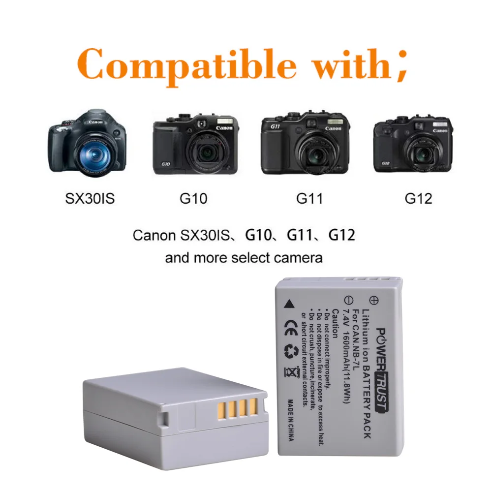 NB-7L NB7L 1600mAh аккумуляторная батарея и LED USB зарядное устройство для Canon PowerShot G10 G11 G12