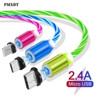 Магнитное зарядное устройство USB кабель светодиодное освещение движущаяся светящийся шнур Type-CMicro USB8 Pin для iphone 6 7 Android телефон быстро световой провод