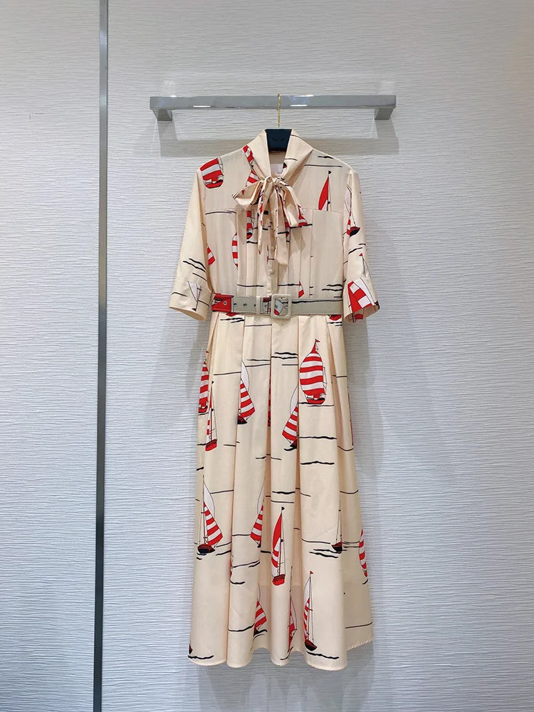 

Autumn New Designer Fashion Print Women's High Quality Belt Dress A636