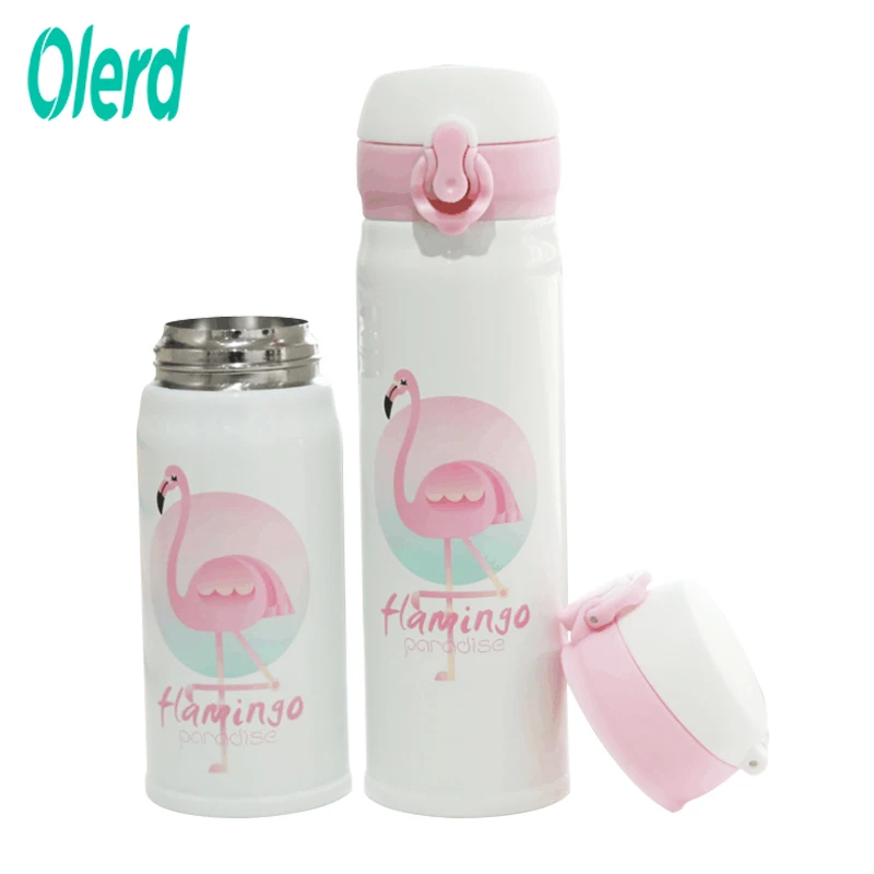 

Olerd 350ml 500ml Vacuum Cup Cartoon Flamingo Thermal Insulation Vacuum Cup Portable Stainless Steel Vacuum Flask Outdoor Bottle