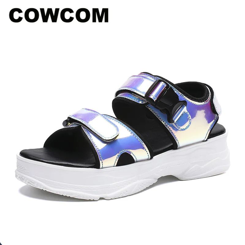 

COWCOM 2021 Summer New Korean Thick Bottom Muffin with Fairy Student High Heels Sports Sandals Women's Shoes CYL