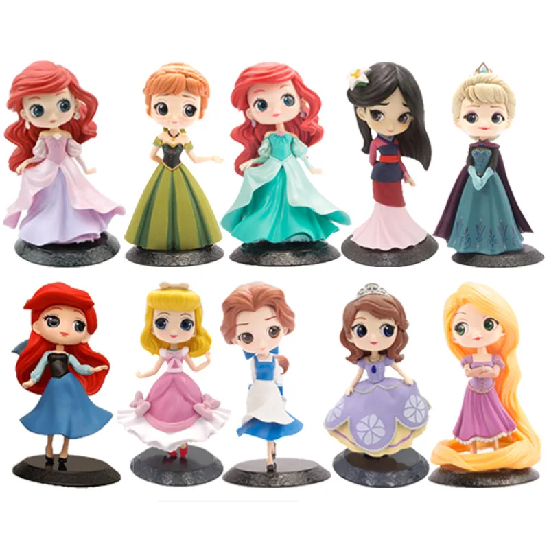 Экшн фигурки Принцессы Disney игрушки Анна Эльза Белль Ариэль Рапунцель Золушка