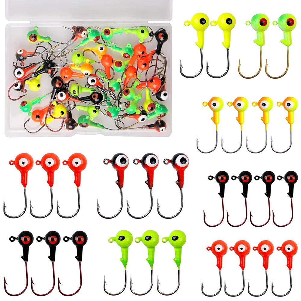 

50Pcs/40Pcs/30Pcs Crank Jig Head Hook High Carbon Stainless Jig Bait Fishing Hook For Soft Baits Bass Trout Fishing Lures