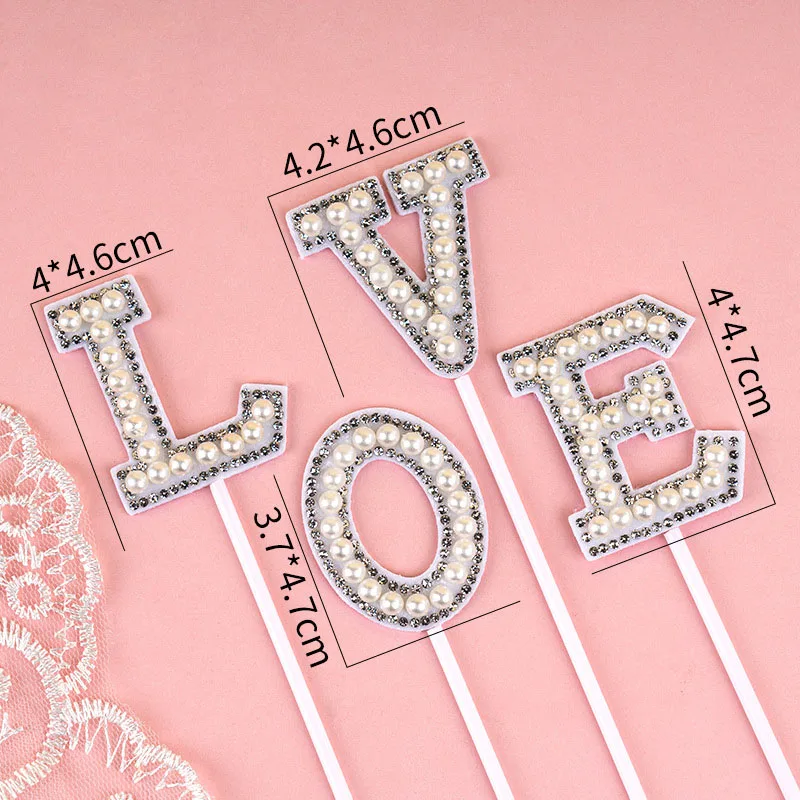 

4Pcs/Set Glitter Pearl Rhinestone Cake Toppers Baby Shower Birthday Decoration Wedding Love Baby Letter Cakes Dessert Decor