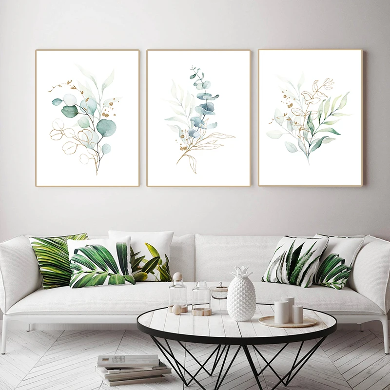 

Bohemian Watercolor Style Posters Prints Abstract Green Leaves Canvas Painting Modern Small Fresh Bedroom Wall Art Home Decor