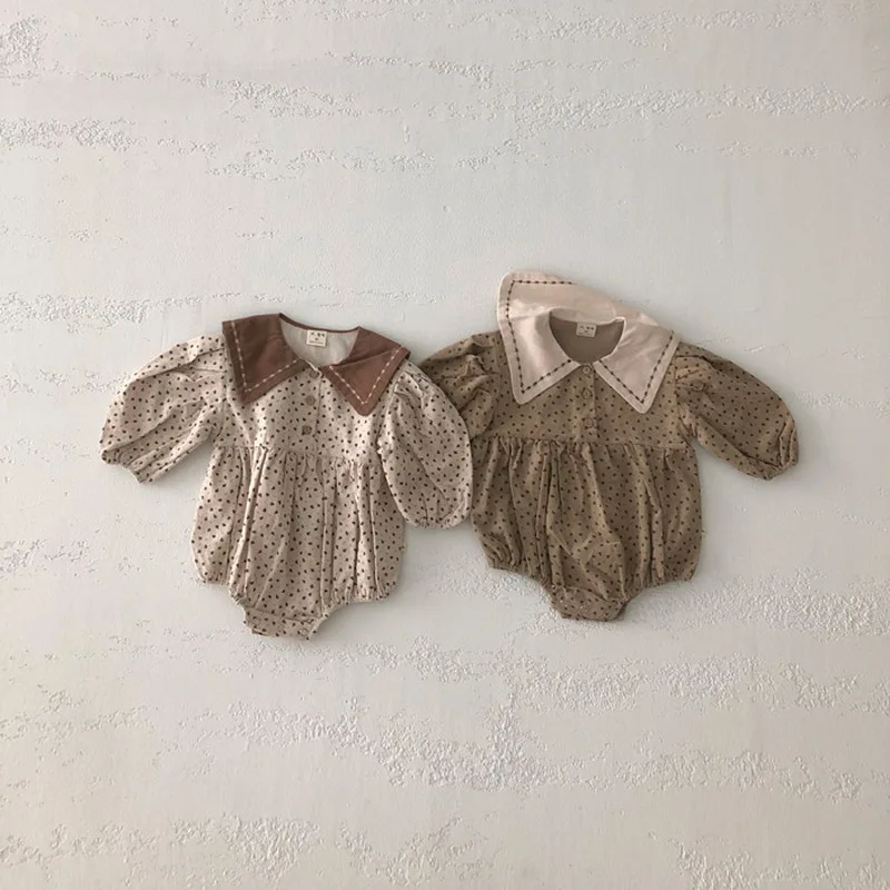 

Baby Bodysuit Vintage Daisy Embroidery Long Sleeve Romper for Girls Clothes Spring Fall Corduroy Floral Jumpsuit Toddler