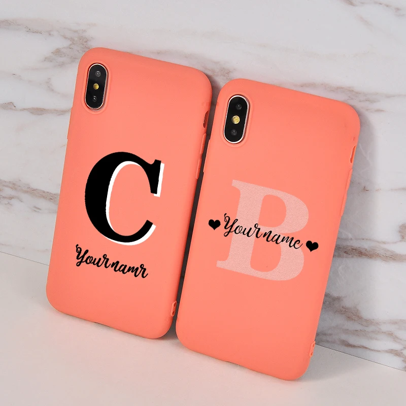 Custom Name Case For iPhone 11 Pro SE 2020 XS Max X XR 8 7Plus Candy Color Letters Soft Silicone Cover Creative Customized |