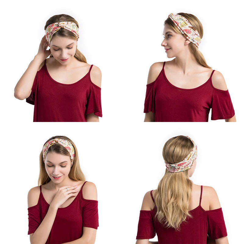 Женская повязка на голову в стиле бохо с перекрестными узелками эластичная для