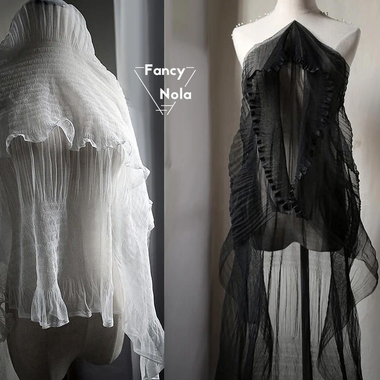 Черный/белый цвет из плиссированной газовой ткани 150 см Ширина нерегулярные