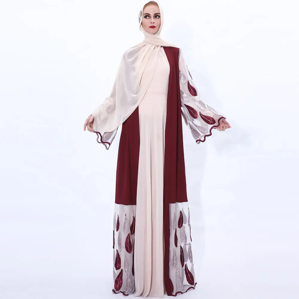 Платье ИД абайя, мусульманское женское кимоно с открытой передней частью, кардиганы абайя, сетчатая вышивка, Дубай, Турция, элегантная скром...