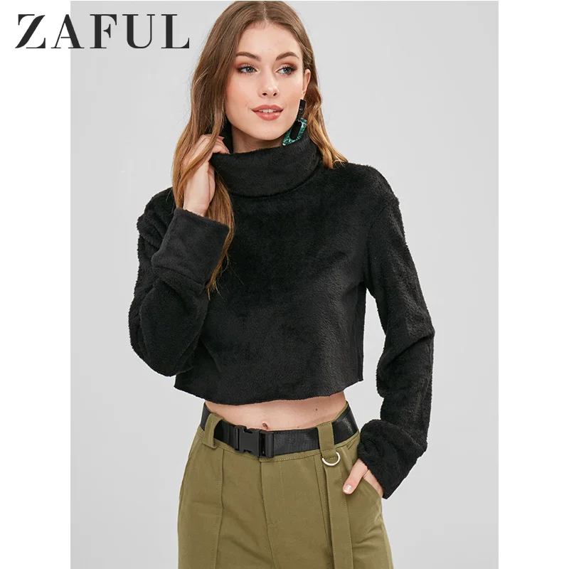 ZAFUL водолазка простой искусственный свитер с мехом для женщин длинным рукавом