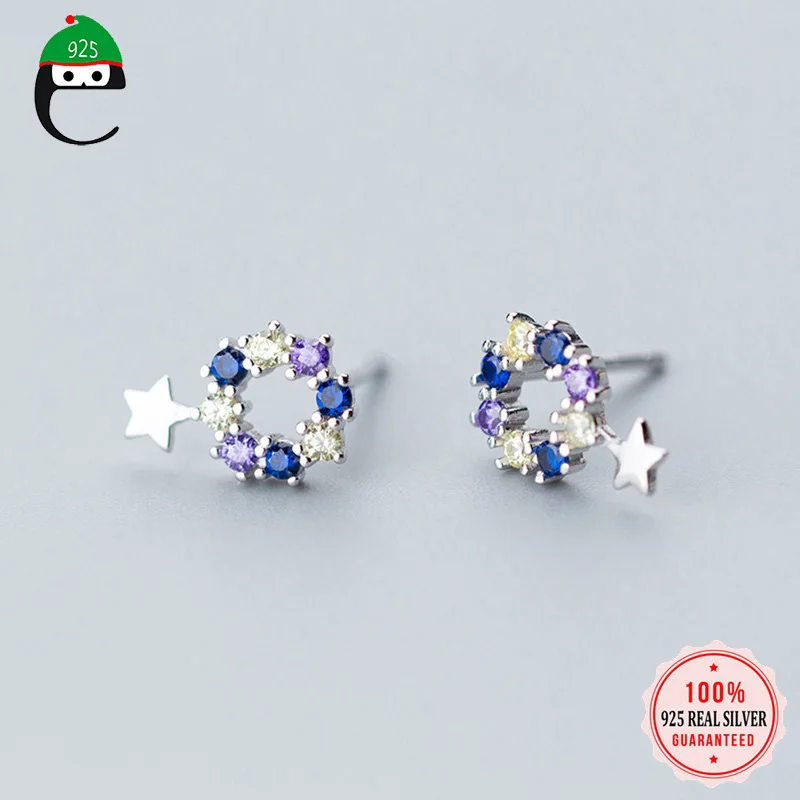 ElfoPlataSi 100% 925 детской крошечная 8 мм x 12 полые звезда с кубическим цирконием серьги