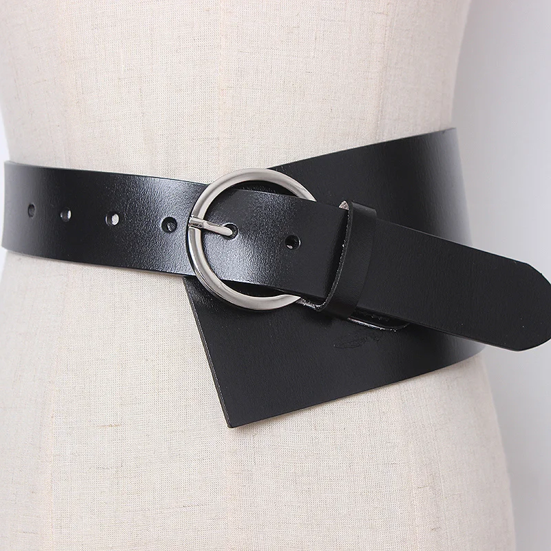 

2020 Vintage Luxury Leather Genuine Metal Pin Buckle Belts Long For Women Retro Clothes Accessories Dress Wide Accessory Belt