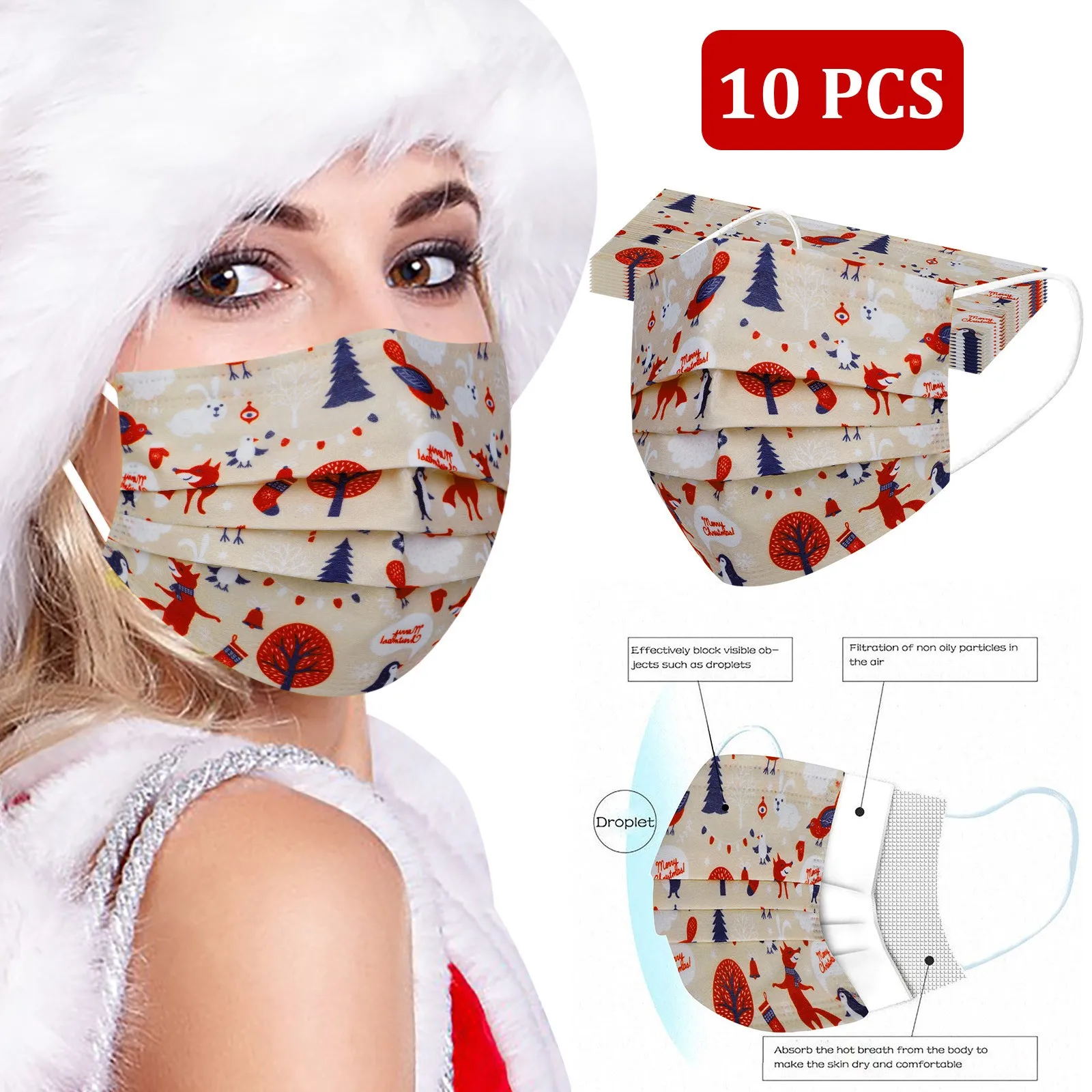 

10PCS Disposable Mask 3Ply Ear Loop Filter Protective Mask Aldult Face Mouth Mask Earloop Christmas Cosplay маска mascarillas