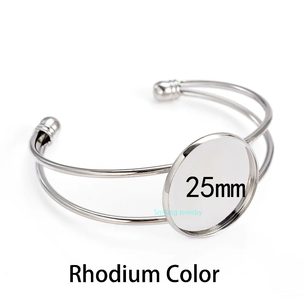 B Rhodium 5 шт. 25 мм много стилей ободок манжеты Регулируемый латунный пустой базовый браслет оправы для браслетов для DIY серьги браслет - Окраска металла: B Rhodium