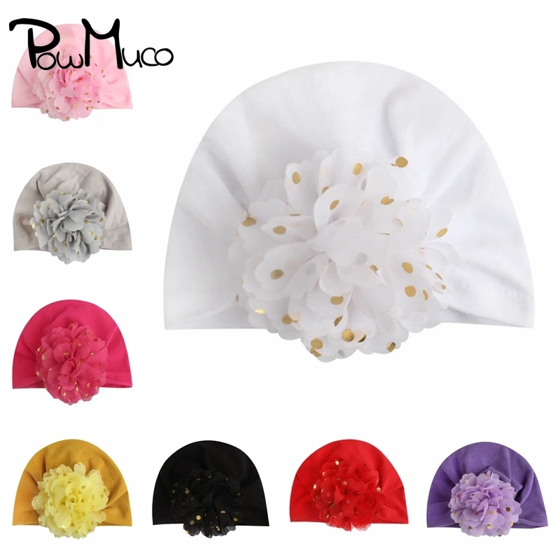 

Powmuco 18*12 см однотонные Цвет шапки для новорожденных золотистого цвета с цветочным рисунком, вырезами по бокам и детские шапки ручной работы с цветочным принтом повязка на голову для малышей аксессуары для детей, подарки