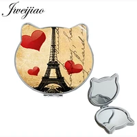 jweijiao tower red heart cat ear pu shaped pocket mirror folding mini hand mirror romantic gift espejo for wife girlfriend ef30