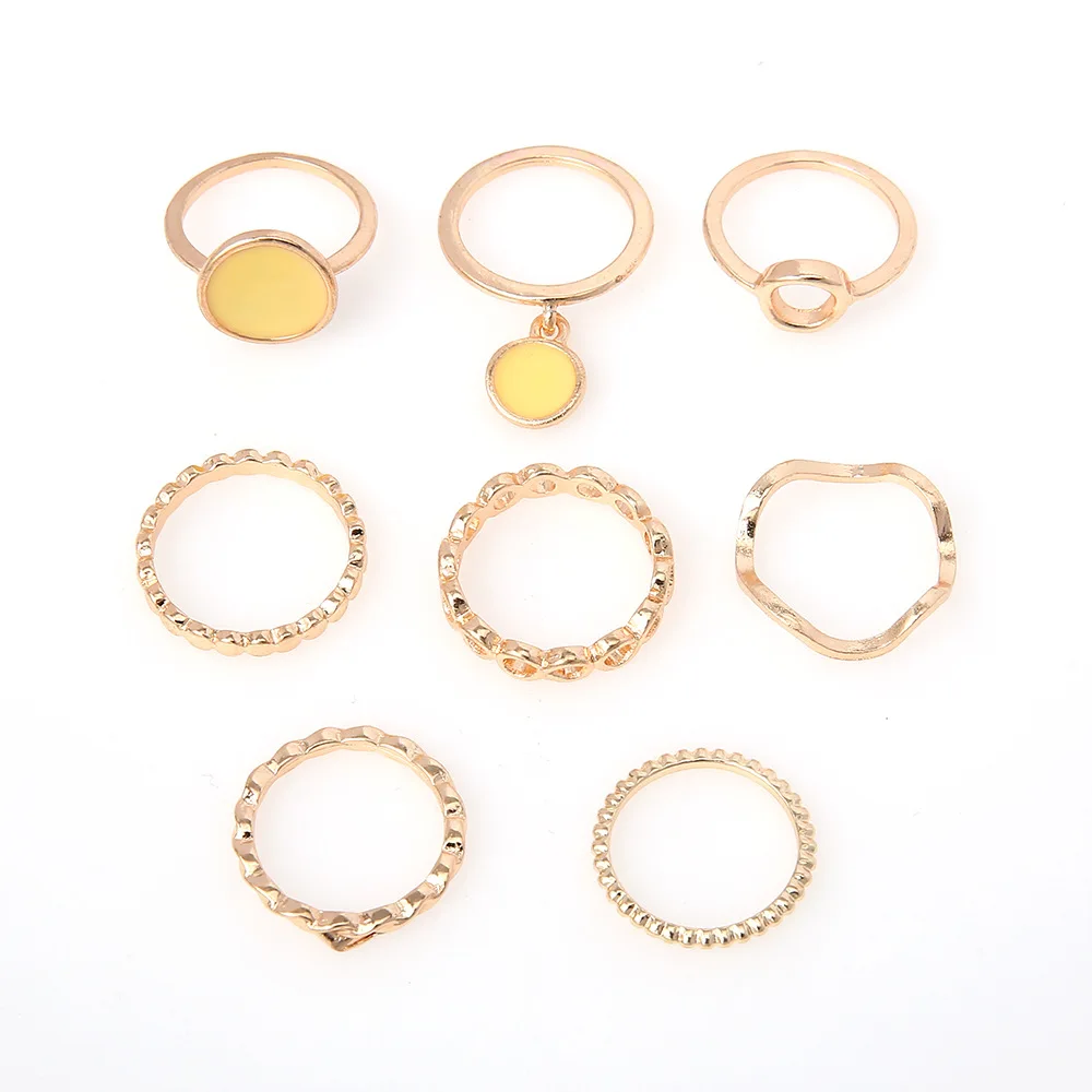 

8pcs new water wave dripping butter circle pendant 8-character beads 8-piece set geometric knuckle ring female jewelry gift