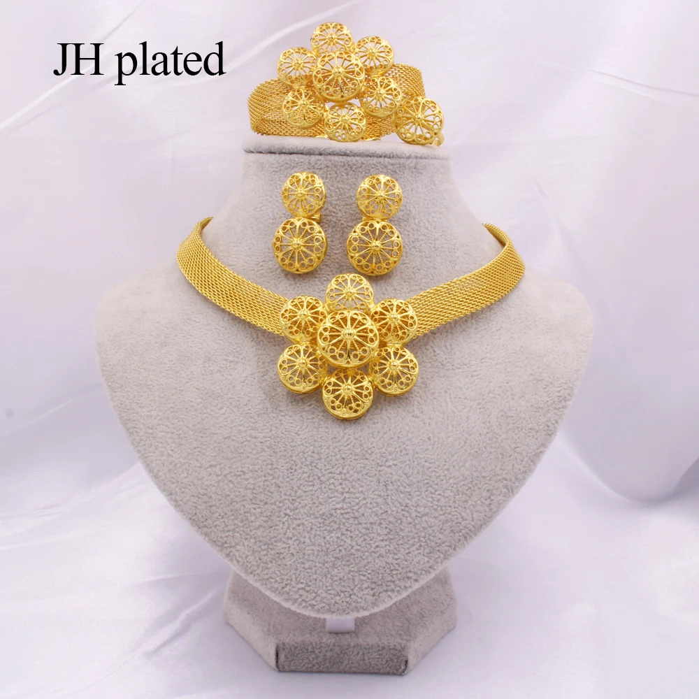 Золотой Цвет Ювелирные наборы для женщин в африканском стиле Свадебные подарки