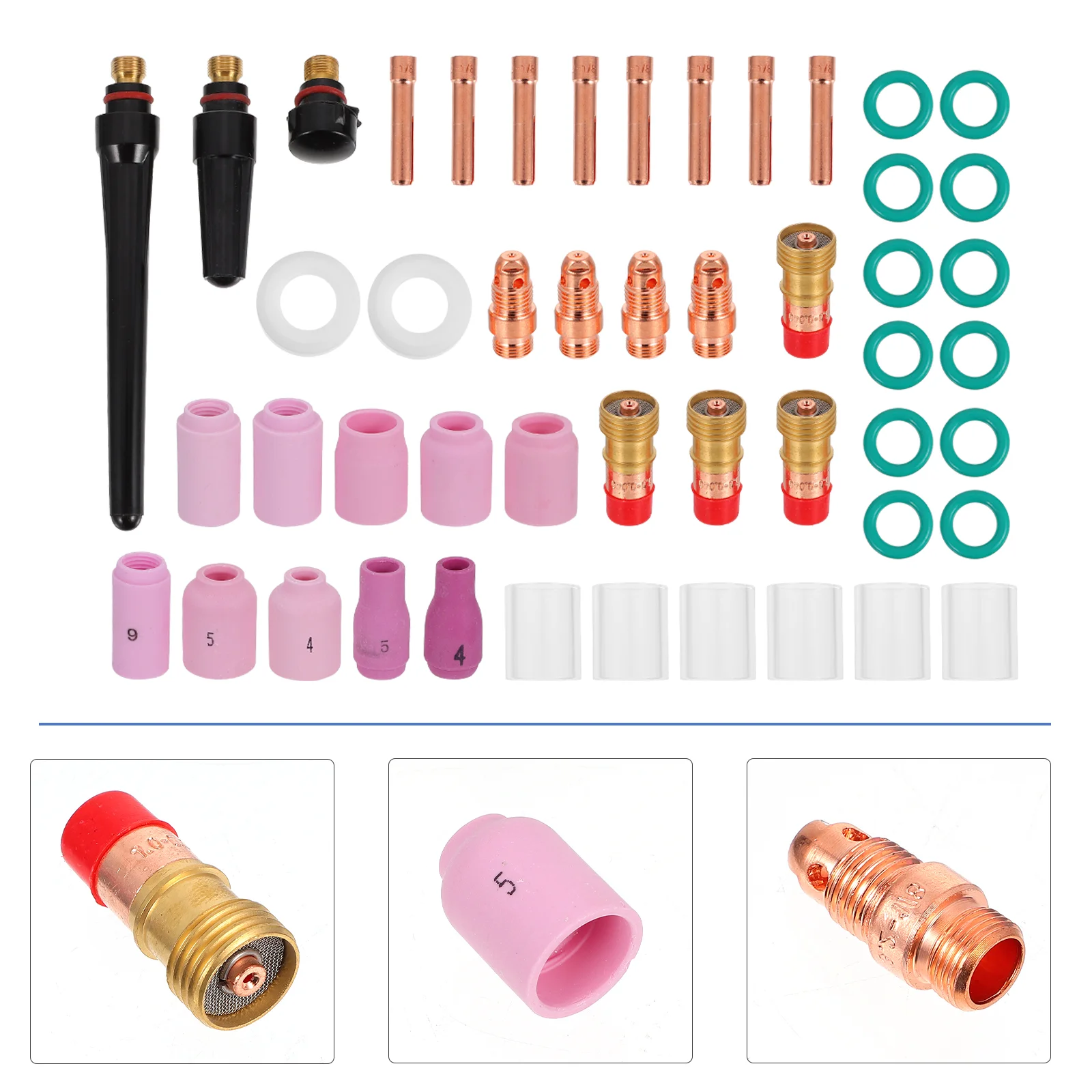 

53 шт. Сварочная горелка, короткая газовая линза, стеклянная чашка, аксессуары