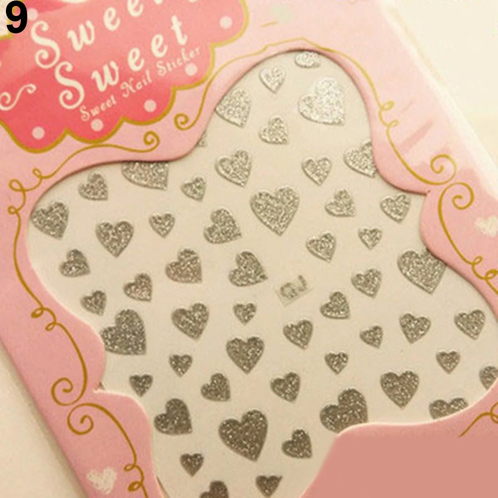 1 Sheet Love Heart Design Nail Art Stickers Water Transfer Decal Slider Watermark Nail Wraps Decal Manicure Nail Tips Decoration