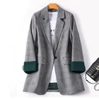 Новый деловой клетчатый костюм для интервью, весенний женский офисный Повседневный блейзер с длинным рукавом и V-образным вырезом, клетчатая куртка на одной пуговице