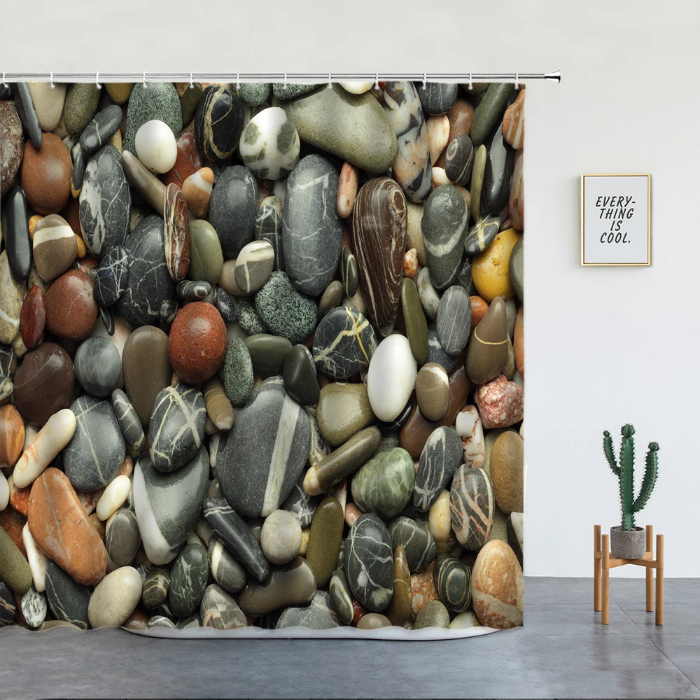 

Funny Stone Shower Curtains Novelty Modern Marble Landscape For Bathroom Decor Polyester Fabric Bathtub Screen Washable Hooks