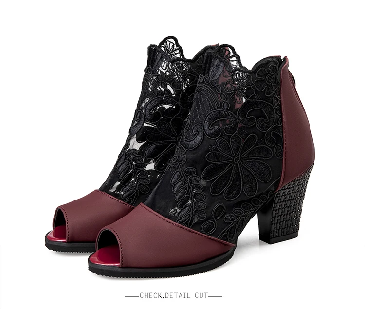 

Women Sandals Fashion Summer Shoes Women High Heels Hollow Mesh Sexy Size 35 - 42 Mujer Sandalias Gladiator Embroider Lace