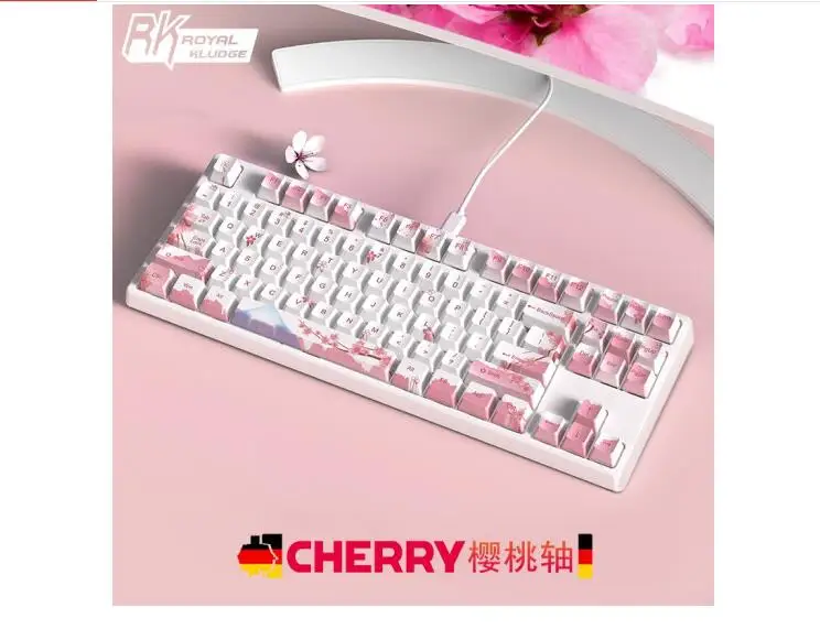 

RK987 sakura 87key PBT keycaps Wired Ergonomic Backlit Mechanical Keyboard Cherry MX Switch