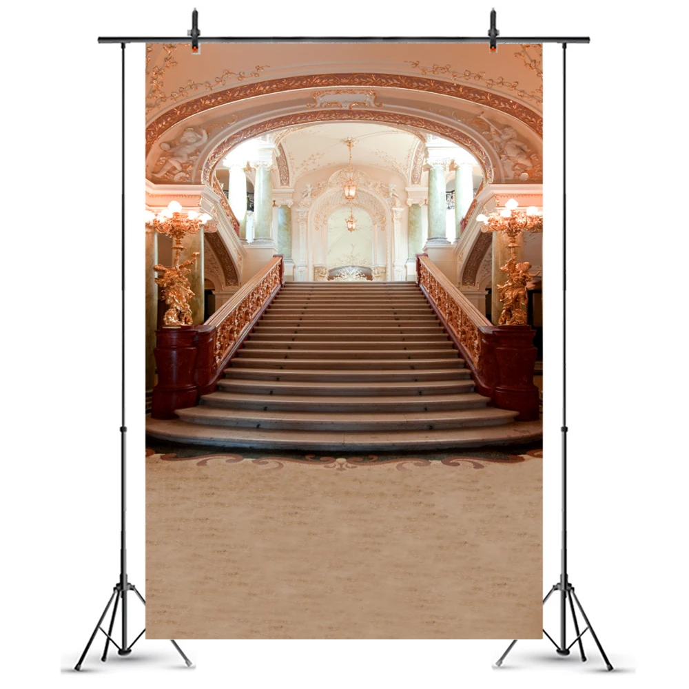 

Luxury Palace Chandelier Pillars Church Interior Decor Vinyl Photography Backdrops Steps Up Photo Backgrounds Wedding Photophone