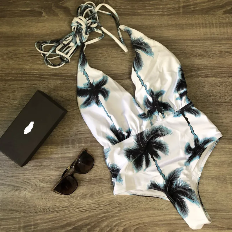 Женский Цельный купальник с эффектом пуш ап и кокосовым деревом|Комбинезоны| |