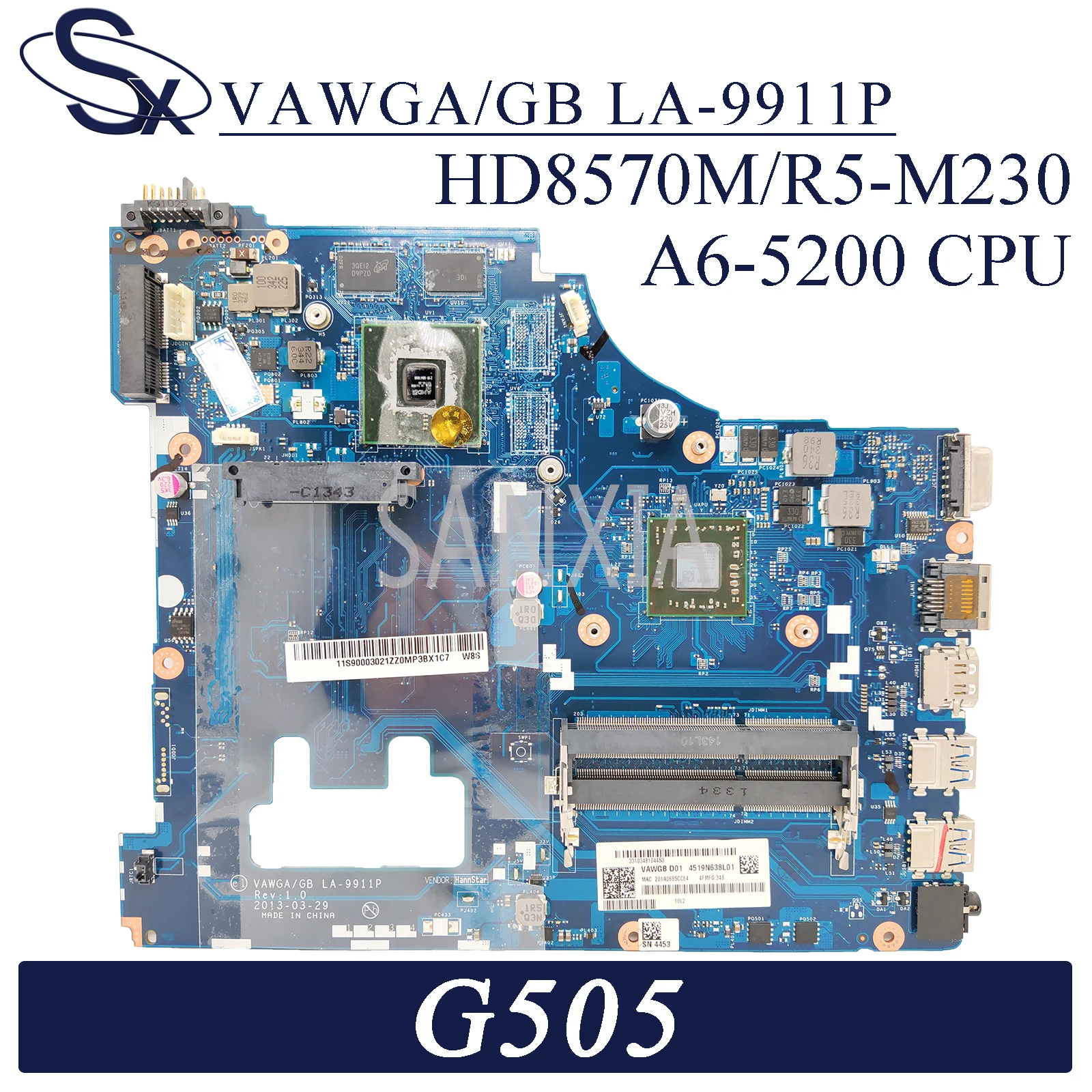 KEFU VAWGA/GB LA-9911P Laptop motherboard for Lenovo G505 original mainboard AMD A6-5200 HD8570M/R5-M230