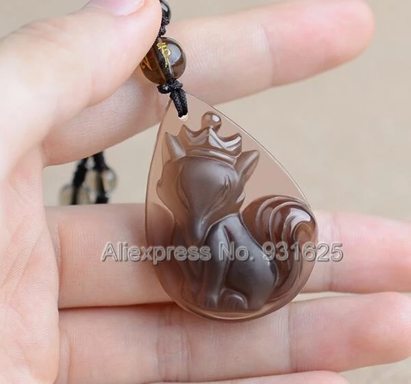 Красивый натуральный черный ледяной прозрачный обсидиан резной кулон на удачу с