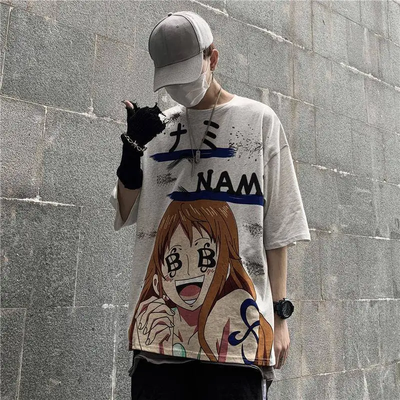 

One Piece Tshirt Streetwear Casual Loose Cartoon Roronoa Zoro T shirt Funny High Street Top Tees Hip Hop Japan Chopper T shirt