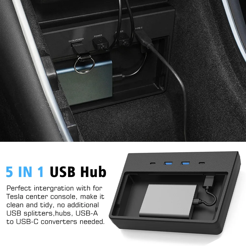 5 in 1 storage device center console expansion dock car organizer data transmission usb hub plug and play for tesla model 3 y free global shipping