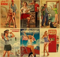 new world war ii sexy pin up girl vintege poster home room wall sticker kraft paper posters and prints art wall decor