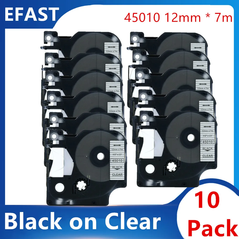 

10 Pack 12mm 45010 Black on clear Compatible dymo D1 tapes 45010 ribbon cassette for Dymo label manager LM 160 280 label maker