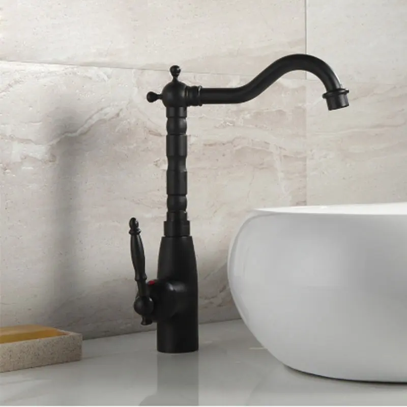 Черный медный кран для горячей и холодной воды бассейна с черным лицом ванная