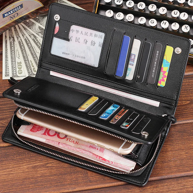 

European And American Men's Portable Wallet With Hand Strap Mobile Phone Bag Long Business Simple Frosted Portable Hand, Leather