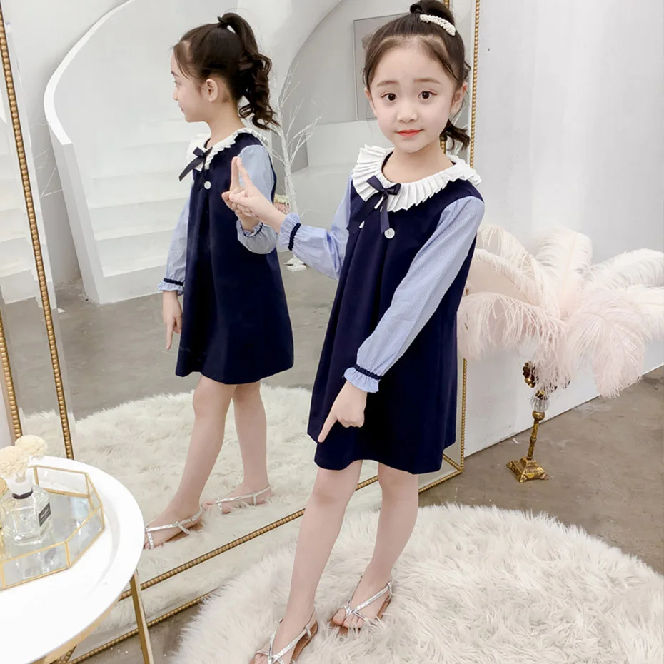 Платье для девочек платье в стиле пэчворк детское с плиссированным воротником