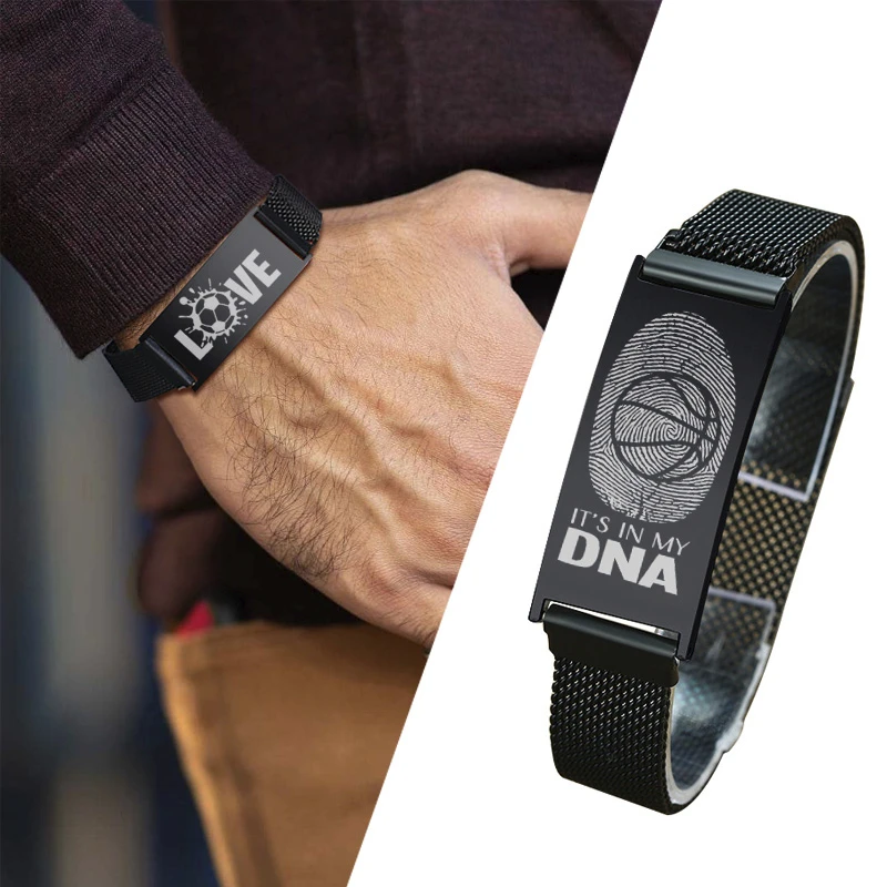 

MEN STAINLESS STEEL STRETCH MESH ID BRACELET FOR UNISEX JEWELRY PERSONALIZED ENGRAVING FITS ANY WRIST