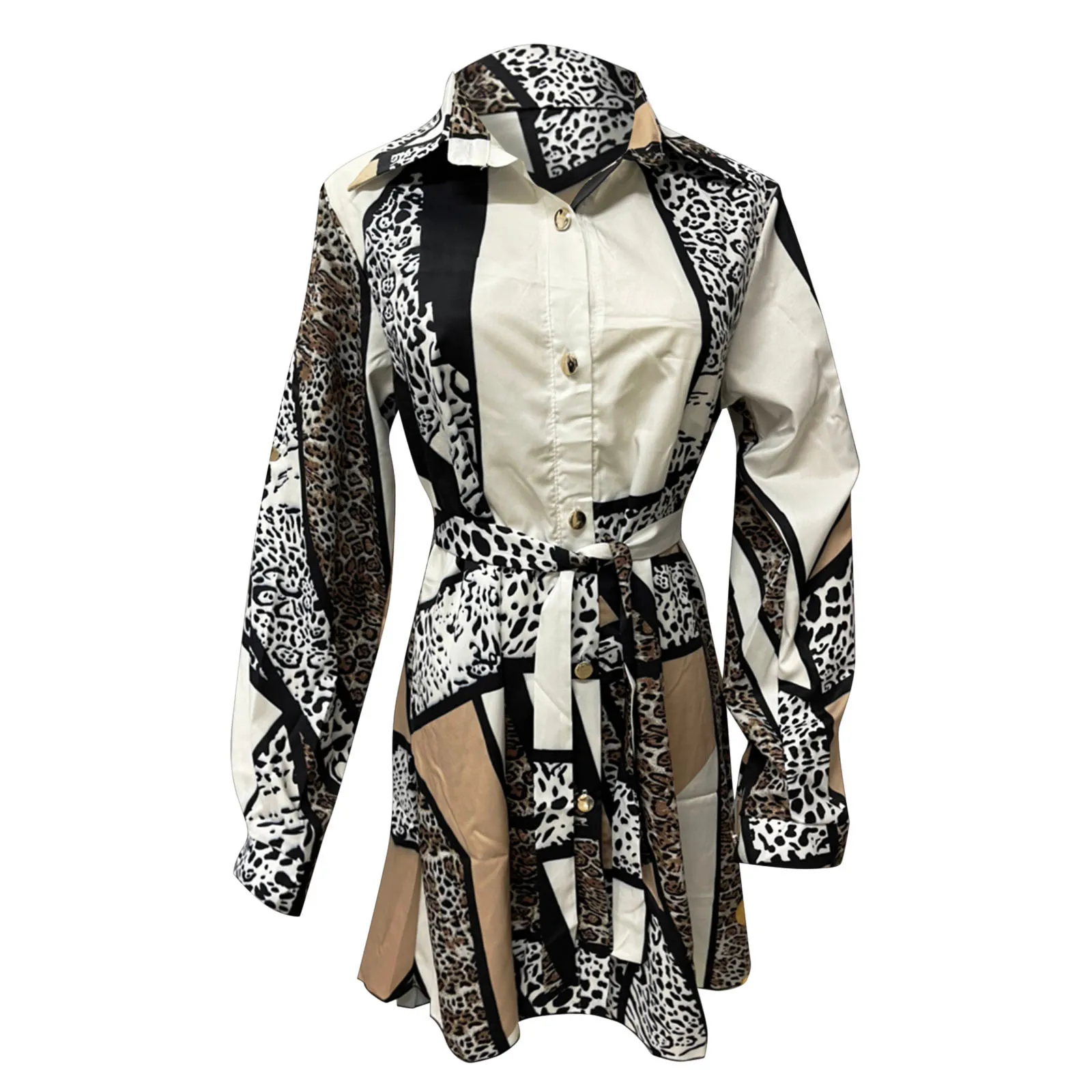 Осеннее Платье-рубашка женские осенние платья с леопардовым принтом на