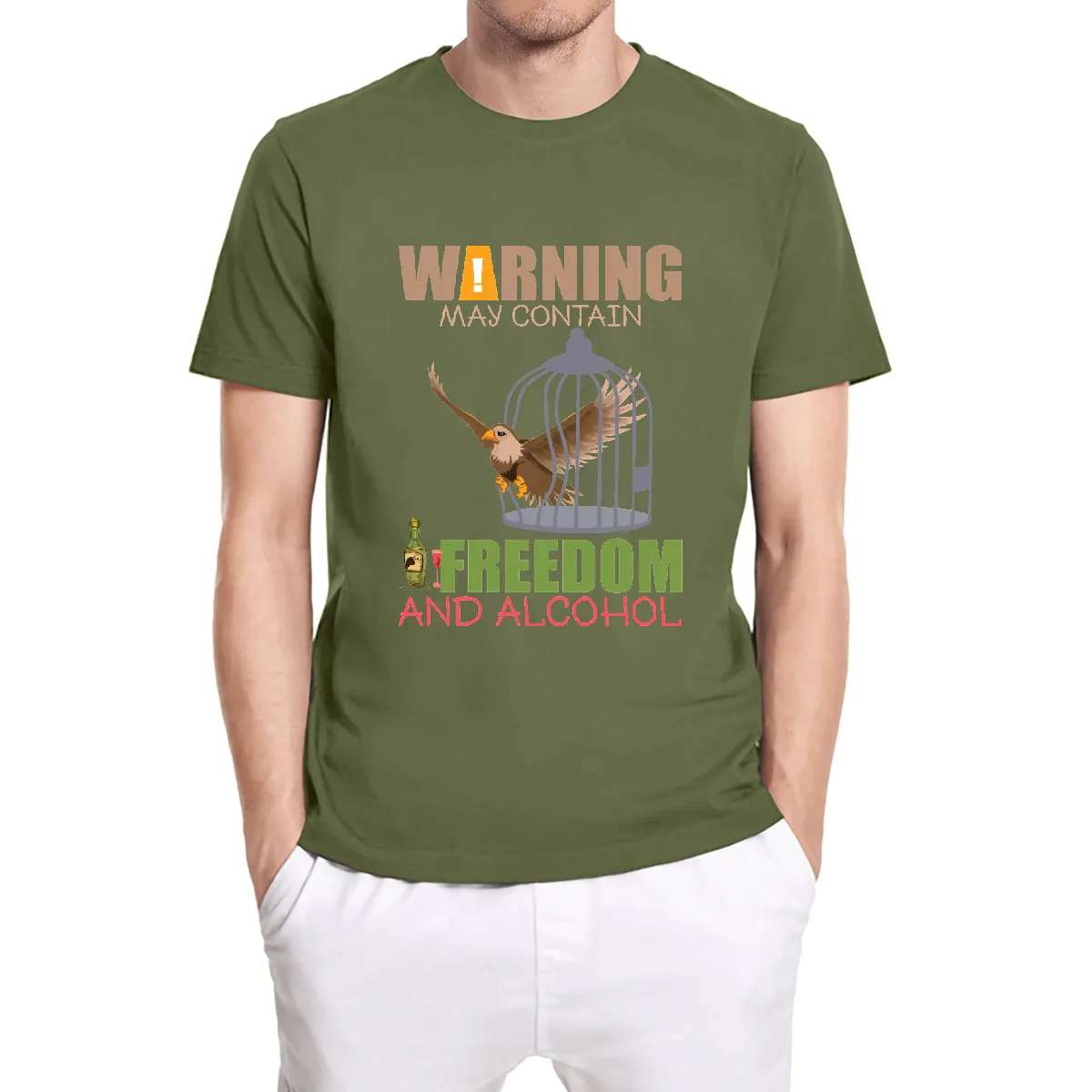 

Мужская футболка с принтом орла и надписью «предупредительная надпись содержит свободу и алкоголь», Мужская футболка с коротким рукавом, ф...